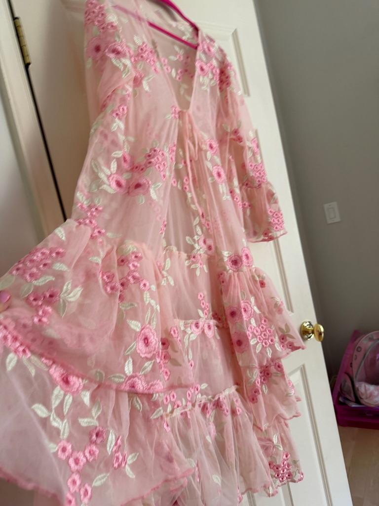 Marikka Nakk Pink Floral Embroidered Overdress Jacket From Rocki Gorman
